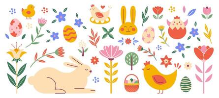 Easter set elements minimalist Folk style design vector