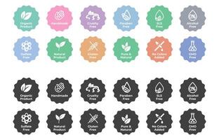 Handmade packaging icon Cruelty Free Paraben Free icons Sulfate Free Gluten GMO No Colors Added Food packaging icon. vector