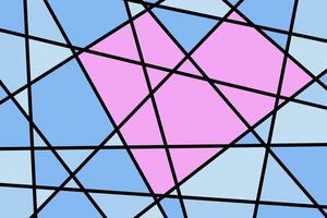 pink heart on Blue background Geometric Stained Window Design for valentines day Concept in Vector Illustration