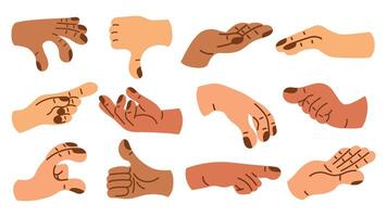 Collection of gesture signs from human hands. A set of fingers showing emotions and directions. gesture finger in flat design. communication expressions with hand sign in trendy style. vector icon