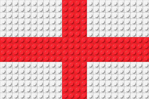 White plastic construction plate with red dice. Gift look. Closeup plastic toy block. Abstract vector background. Seamless modern design