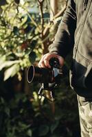 Not focus and noise image, visitors taking pictures of the landscape in the hills of West Java, Indonesia, mountain photographer. photo