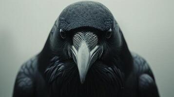 AI generated a large black crow on an empty white background photo