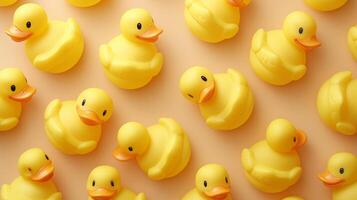 AI generated Background made of many yellow rubber ducks photo