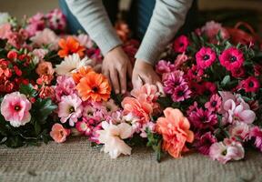 AI generated a person laying out flowers on the floor photo