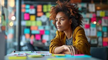 AI generated Stylish CEO leading a brainstorming session, fostering innovation and creative thinking in the workplace photo