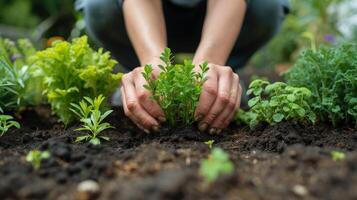 AI generated A person gardening, finding solace and joy in nurturing their plants photo