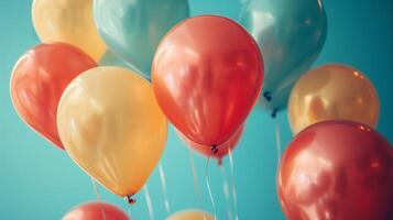 AI generated An unadorned background featuring a simple frame and a cascade of colorful, helium-filled balloons photo