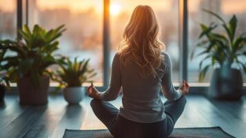 AI generated Executive engaged in a wellness routine, balancing work and health with grace photo