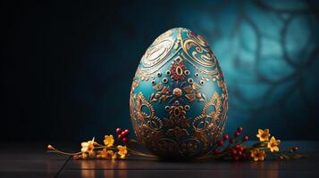 AI generated Ornate Golden Egg on Dark Background photo