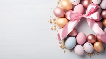 AI generated Easter Eggs with Golden Bow photo