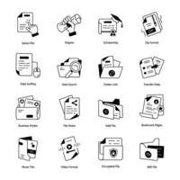 Pack of Files and Folders Linear Icons vector