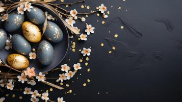 AI generated Ornate Golden Egg on Dark Background photo