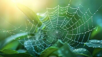 AI generated Sparkling dewdrops on a spider's web, a masterpiece of nature's jewelry photo