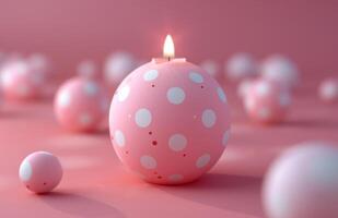 AI generated the pink candle with white dots on the side is pink photo