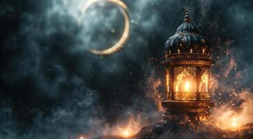 AI generated a large black lantern with a crescent and candle photo