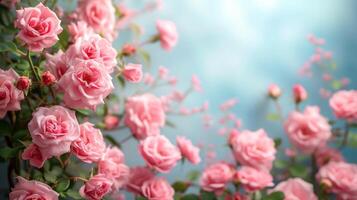 AI generated beautiful background with pink roses photo