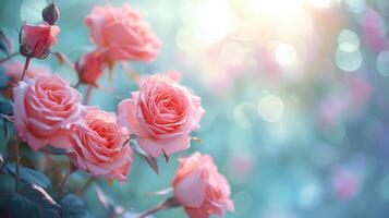 AI generated A soft-focus background with blurred roses, portraying the timeless beauty of love photo