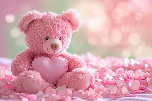 AI generated cute bear with heart background wallpaper photo