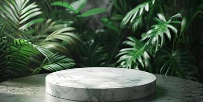 AI generated marble disc on table photo