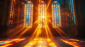 AI generated Sunlight Through Stained Glass Window photo