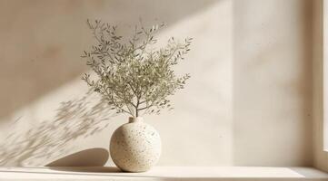 AI generated an olive tree in a vase on the window sill photo