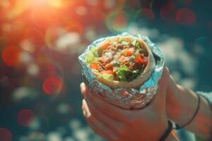 ai generado manos participación mexicano burrito, rápido alimento, basura comida foto