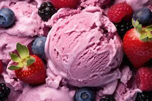 AI generated Delicious refreshing creamy Italian fresh berries ice-cream for a summer dessert or takeaway, close up full frame background texture photo