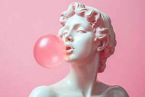 AI generated Antique Marble sculpture statue bust of an ancient Greek goddess with bubble gum in mouth photo