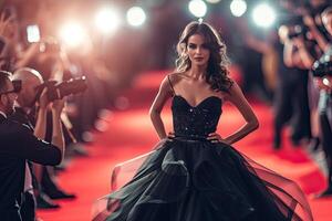 AI generated Female celebrity super star on red carpet on famous event photo