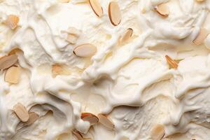 AI generated Delicious refreshing creamy Italian almond ice-cream for a summer dessert or takeaway, close up full frame background texture photo