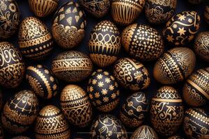 AI generated Easter eggs background. Each egg is uniquely decorated with different patterns and colors photo