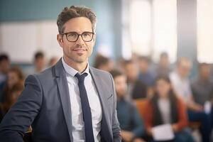 AI generated High School Teacher Standing By Student Table Teaching Lesson photo