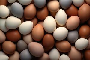 AI generated pile of Chicken eggs background photo