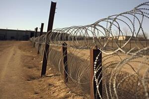 ai generado mordaz cable cerca en el nosotros-mexico frontera foto