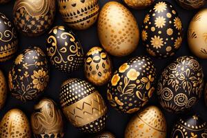 AI generated Easter eggs background. Each egg is uniquely decorated with different patterns and colors photo