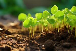 AI generated sprouts of Centella asiatica gotu kola Herb emerge from the ground, medicinal and cosmetic plant photo