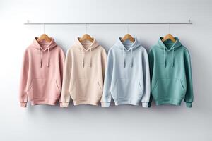 AI generated plain Hoodies hang on hanger photo