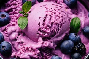 ai generado delicioso refrescante cremoso italiano arándano helado para un verano postre o llevar, cerca arriba lleno marco antecedentes textura foto