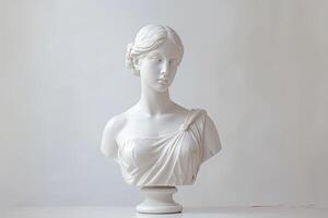 AI generated Antique Marble sculpture statue bust of an ancient Greek goddess on pastel background, copy space photo