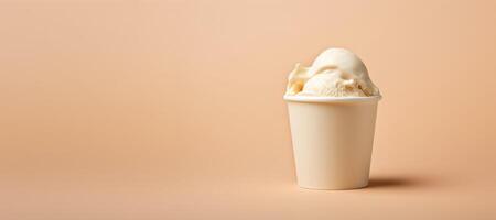 AI generated ice cream in paper cup on beige background photo