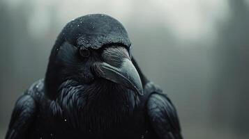 AI generated a large black crow on an empty white background photo