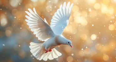 AI generated a white dove flying through the sky against a bright background photo