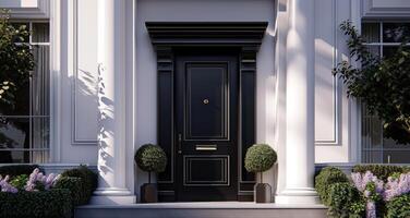 AI generated white front doors and black door surrounds photo