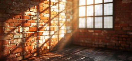 ai generado vacío vacío ladrillo pared con un vaso ventana foto