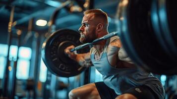 AI generated Intense Weightlifting Session with Heavy Barbell photo