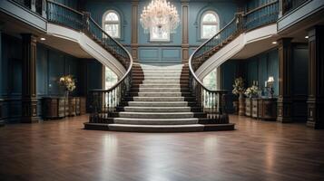 AI generated Grand Foyer with Sweeping Staircase photo