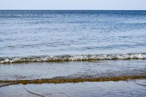 Sea line of the horizon. Sea and sky. The waves and glare of the sun are reflected from the waves of the sea. Seascape. photo