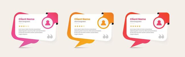 Client feedback and testimonial template design with colorful gradient and abstract shapes vector