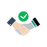 Tick handshake sign icon. Successful business with check mark symbol. Graphic design element. Flat handshake symbol on white background. Vector